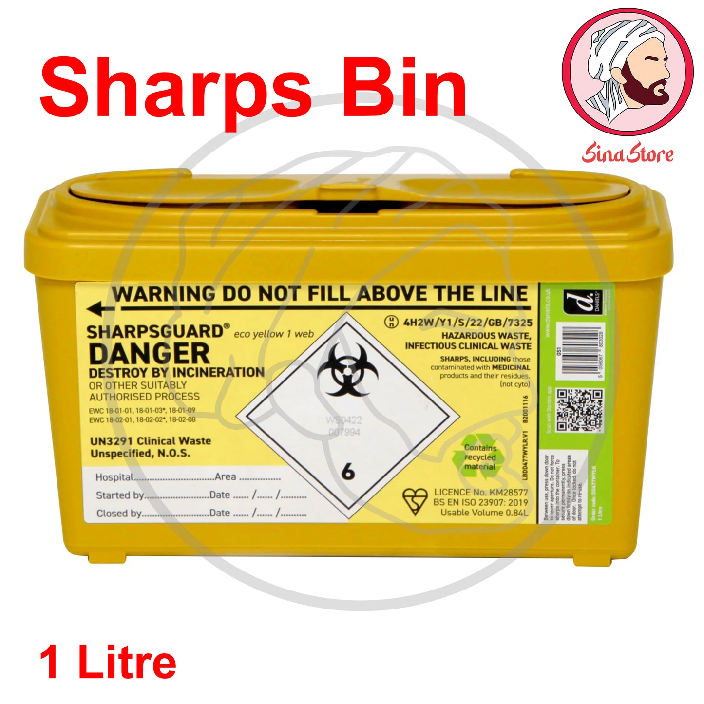 Yellow 1 Litre Sharps Bin